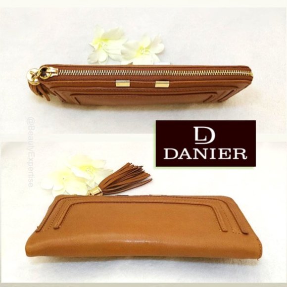 DANIER Genuine Leather Women’s Brown Zip Large Wallet Clutch Tassel Gold-tone - Picture 5 of 11